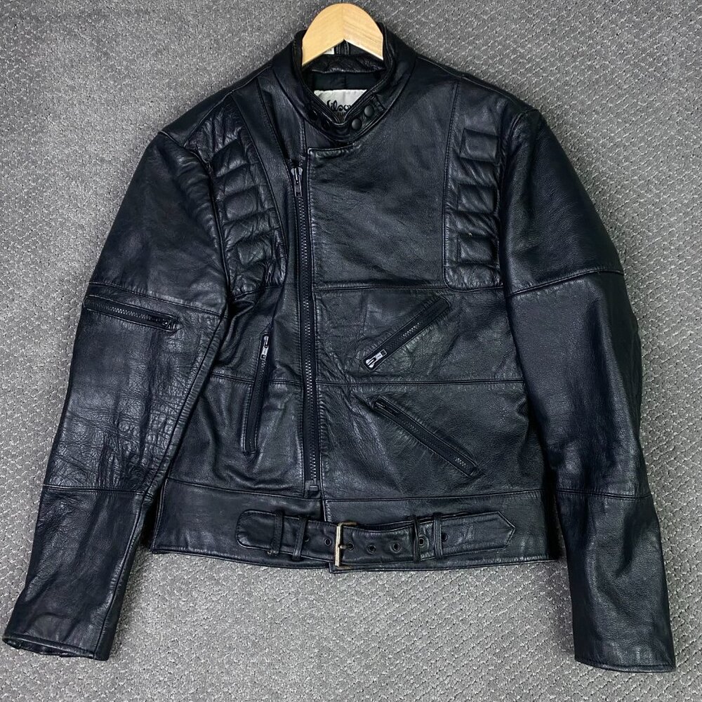 Vintage Wilsons Leather Jacket Men's 44 Black Cafe Racer Padded Motorcycle Moto